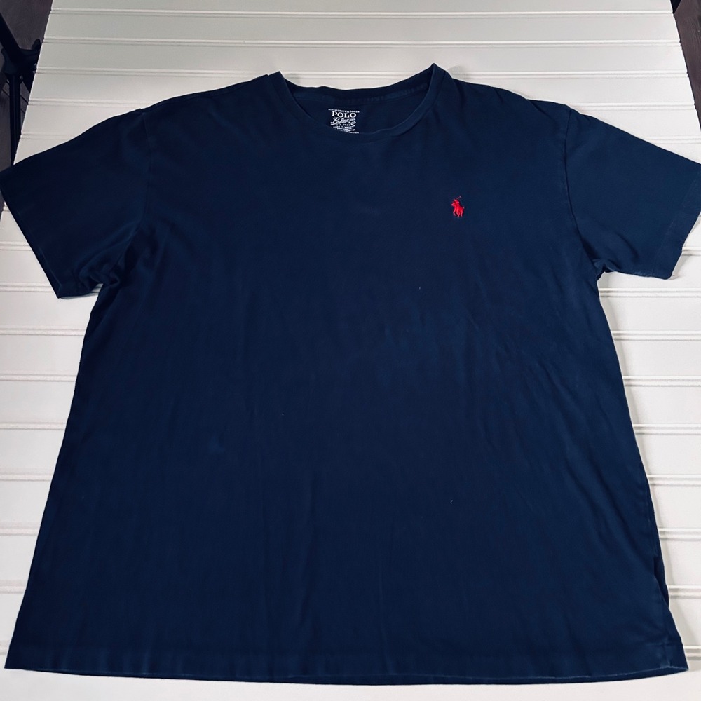 Polo Ralph Lauren Crewneck T-Shirt Men Large Navy Blue Short Sleeve Red Pony - Picture 5 of 11
